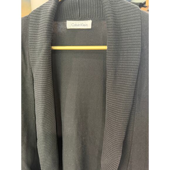 Calvin Klein Black Shawl Collar Cardigan Open Front Knit 3/4 Sleeve Size M EUC - Picture 5 of 5